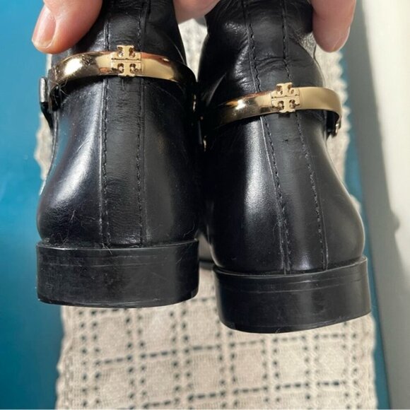 Tory Burch Black Leather Riding Boots Women's Size: 7M Gold hardware - Picture 11 of 14